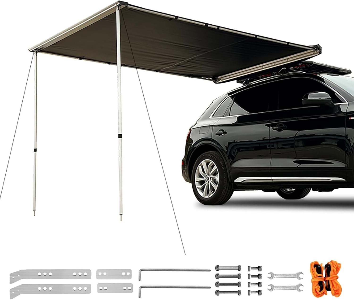 Dachträger-Markise, höhenverstellbare Auto-Markise, einziehbare Auto-Seitenmarkise mit wasserdichter Aufbewahrungstasche, einfarbig, 160 x 250 cm