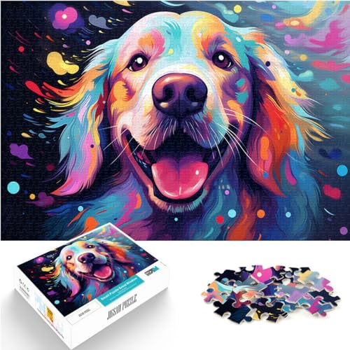 Puzzles, farbenfrohe psychedelische Kunst von Golden Retrievern, 1000 extragroße Teile, Holzpuzzle, Familienaktivitätspuzzle, 1000 Teile (50 x 75 cm)