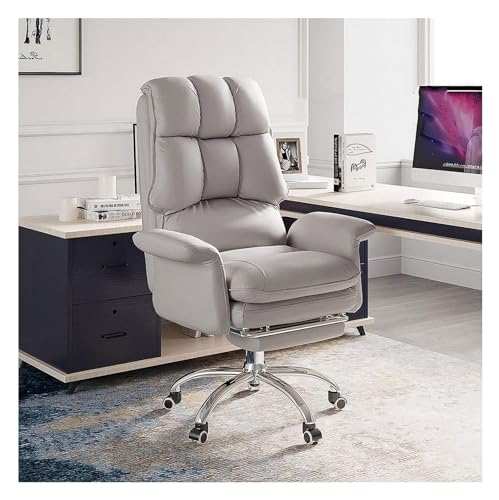 BFVAKBKYT Home Office Ergonomischer Schreibtischstuhl, Executive Commercial Drehstuhl, Verstellbarer Bürostuhl mit hoher Rückenlehne, moderner Drehstuhl aus Pu-Leder mit Fußstütze(Grey)