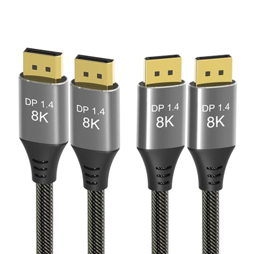 CABLEDECONN Ultra HD 8K Displayport Kabel 1.4, DisplayPort-Kabel (8K @ 60Hz, 4K @ 144Hz, 2K @ 240Hz) HBR3, Bradied 32,4 Gbit/s DP auf DP Kabel für Gaming-Monitor, HDR/HDCP/FreeSync/G-Sync (0,5 m), 2