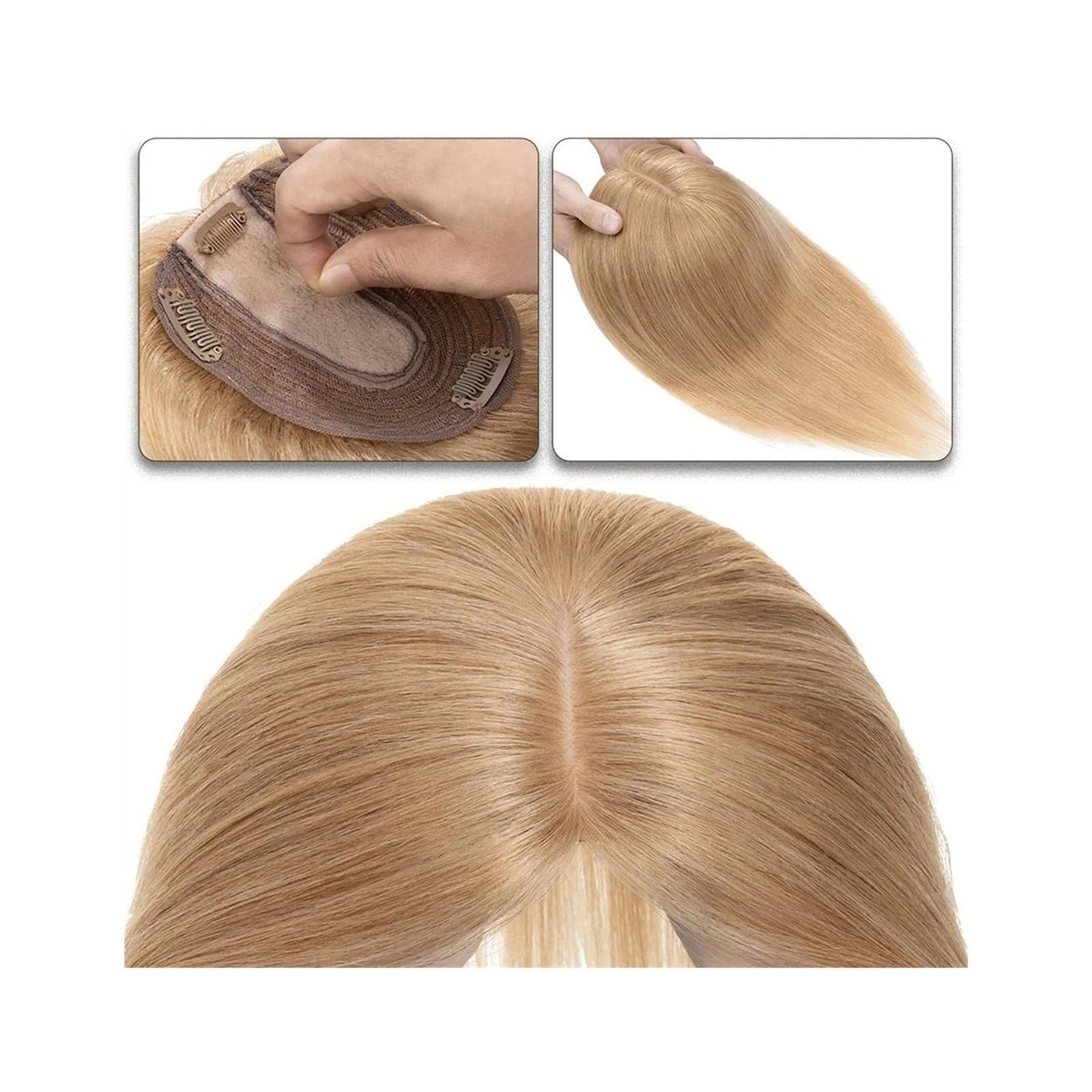 Haartopper für Frauen Haaraufsätze for Frauen, 15,2–45,7 cm, Mittelteil, Echthaaraufsatz, Haarteil, 10 x 12 cm, Seidenbasis mit 4 Clips, glatter Haaraufsatz for dünner werdendes Haar, Haarausfall Haar