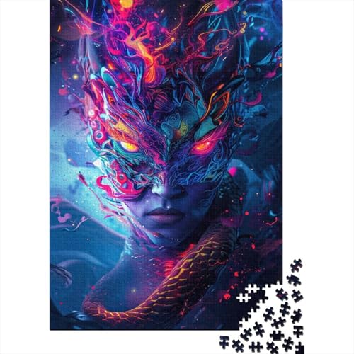 Psychedelische Holzpuzzles, Holzpuzzles 1000 Teile für Erwachsene, schwierige Puzzles, interessante Puzzles zur Stressreduzierung (Größe 75x50cm)