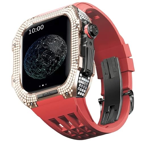 TONECY Uhren-Modifikationsset für Apple Watch 6, 5, 4, SE, 44 mm, Titangehäuse + Viton-Armband, Luxus-Hülle und Armband-Modifikationsset