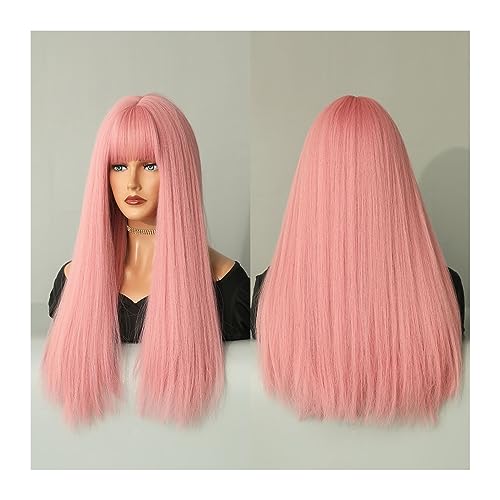 Perücken Kunsthaar for Mädchen, Cosplay und den täglichen Gebrauch, 58,4 cm lange blonde Perücke mit Pony for Frauen, lange gerade blonde Perücke Damenperücke(Color:Pink)