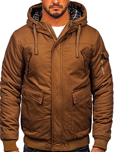 BOLF Herren Winterjacke Gefüttert mit Kapuze Kapuzenjacke Wärm Winter Herbst Freizeit Outdoor Casual Style 1890 Camel S [4D4]