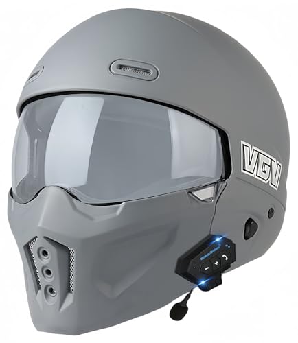 Bluetooth-Integralhelm Für Motorradfahrer, Retro-Motorradhelm, ABS-Material, Mit Doppelvisier, Halbhelme, Schutzhelm Für Roller, Elektroautos, ECE-Geprüft F,XXL63-64CM