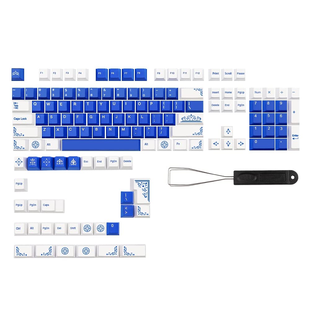 Pcivzxam Lazurit-Tastenkappe, 135 Tasten, PBT-Farbstoff, Kirschprofil-Tastenkappen, 1,75U, 2U-Schaltung, für Dz60, GK61, 64, 84, TKL87, 98, 108 MX Switch