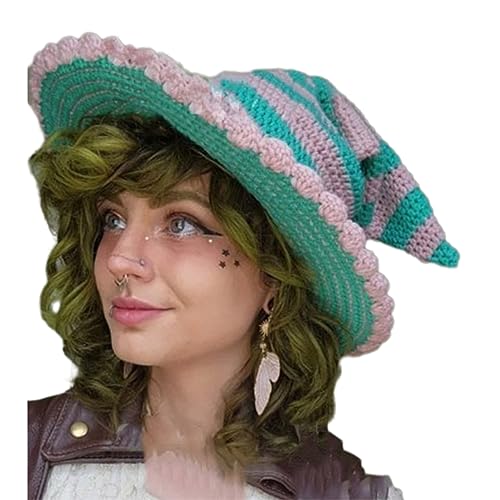 LIbgiubhy Halloween-Hexenhut, zarte gehäkelte Hexenhüte für Maskerade, exquisite Strickmütze für Erwachsene, Cosplay-Kostüm-Zubehör