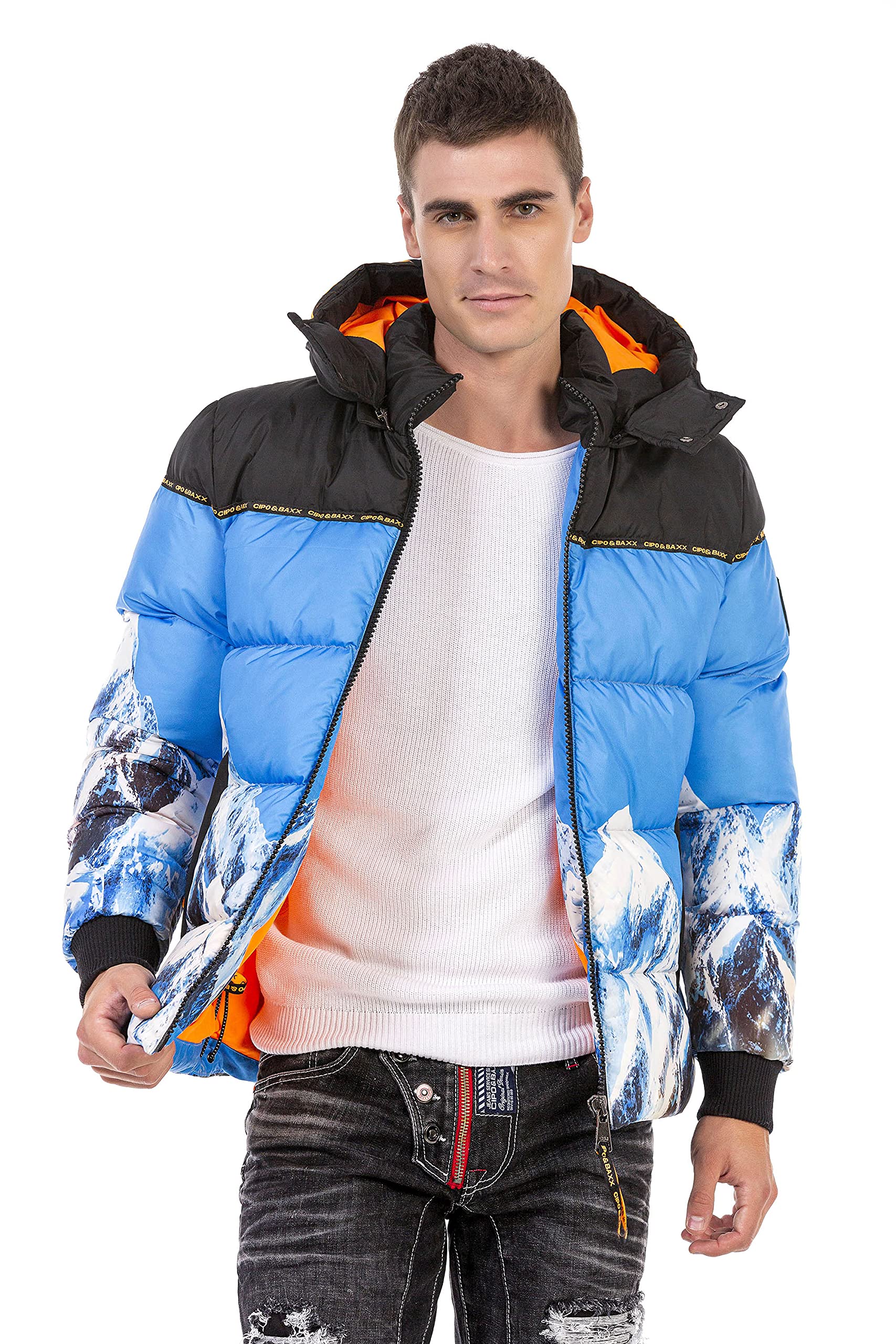 Cipo & Baxx Herren Jacke Steppjacke Winterjacke Bubble Kapuze CM180 Blau 3XL