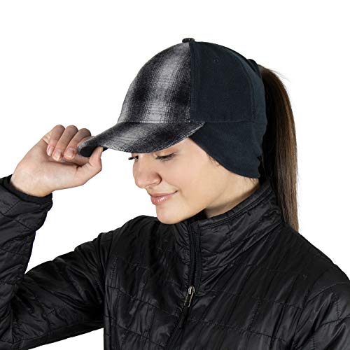 TrailHeads Winter Pony Cap Damen - Baseball Cap mit Ausklappbaren Ohrenwärmern - Grau Kariert