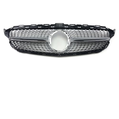 Frontgrills Für Benz W205 C205 S205 Für AMG C 2014-2021 GTR GT Diamant Front Stoßstange Grille Racing Einlass Haube Grill Zentrum Mesh Front Bumper Grille(19-21 Diamond Silver)