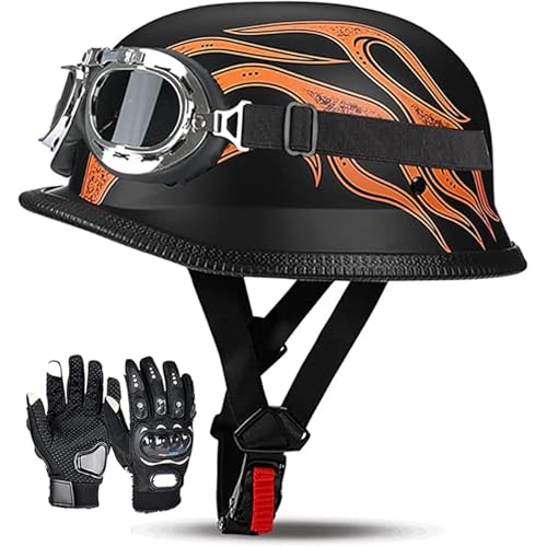 BYFHHHH Retro-Motorrad-Halbhelm, ECE-Geprüfter Deutscher Motorradhelm, Halbhelm Für Erwachsene, Offener Helm, Vintage-Halbgesichtshelm Für Cruiser-Scooter Und Motorräder D,XXL=61~62CM