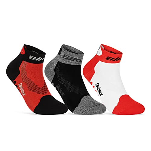 Coolmax Fahrrad-Socken für Herren & Damen (3 Paar) LED Reflektor Radsport Socken 50303P WP (Rot Grau Weiß 39-42)