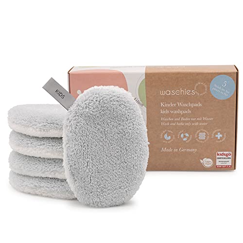 waschies KIDS Wasch-Pads für Babys und Kinder, zur Reinigung nur mit Wasser, wiederverwendbar, hautschonend, supersoft, Made in Germany, Pastel Blue, 5er Set