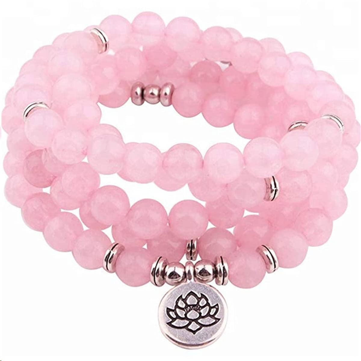 YIHANSS Armband aus natürlichem Heilstein, 108 Mala-Perlen aus Rosenquarz mit Buddha-Charm, Wickelarmband für Frauen, Teenager-Mädchen, mit Geschenkbox, Damenschmuck