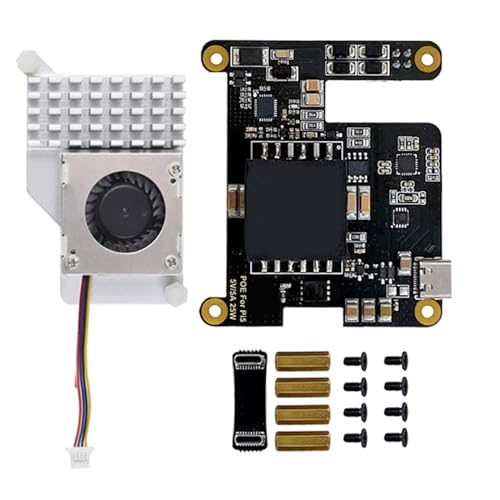 MOIDHSAG POE Power Over Ethernet für RPi 5 802.3af PoE Netzwerkstandard mit Kühlerlüfter, Entwicklungsplatine, Ersatzunterstützung für 802.3af