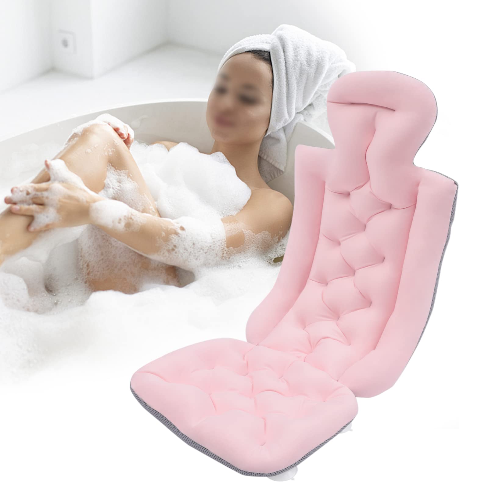 MIIWWOWO Badekissen Ganzkörpermatte Badewannenkissen Ganzkörper Badewannenmatte mit Kissen, Badewannenkissen Groß Badewanneneinlage Sprudelmatte Badewanne, Badewanne Zubehör (Rosa)