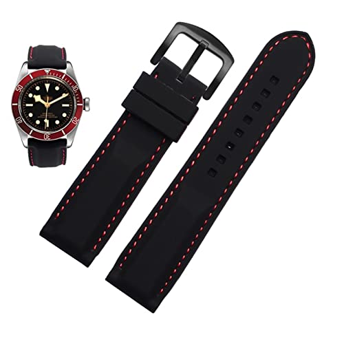 SCRUBY Männer silikon Uhrband 20mm 22 mm 24m für Mido Citizen Omega Sport Gummi Ersatzriemen rot blau orange weißes weiches Armband(Black red black,24mm)