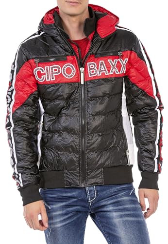 Cipo & Baxx Herren Steppjacke Jacke Winterjacke Kapuze Reißverschluss CJ269 Schwarz XL