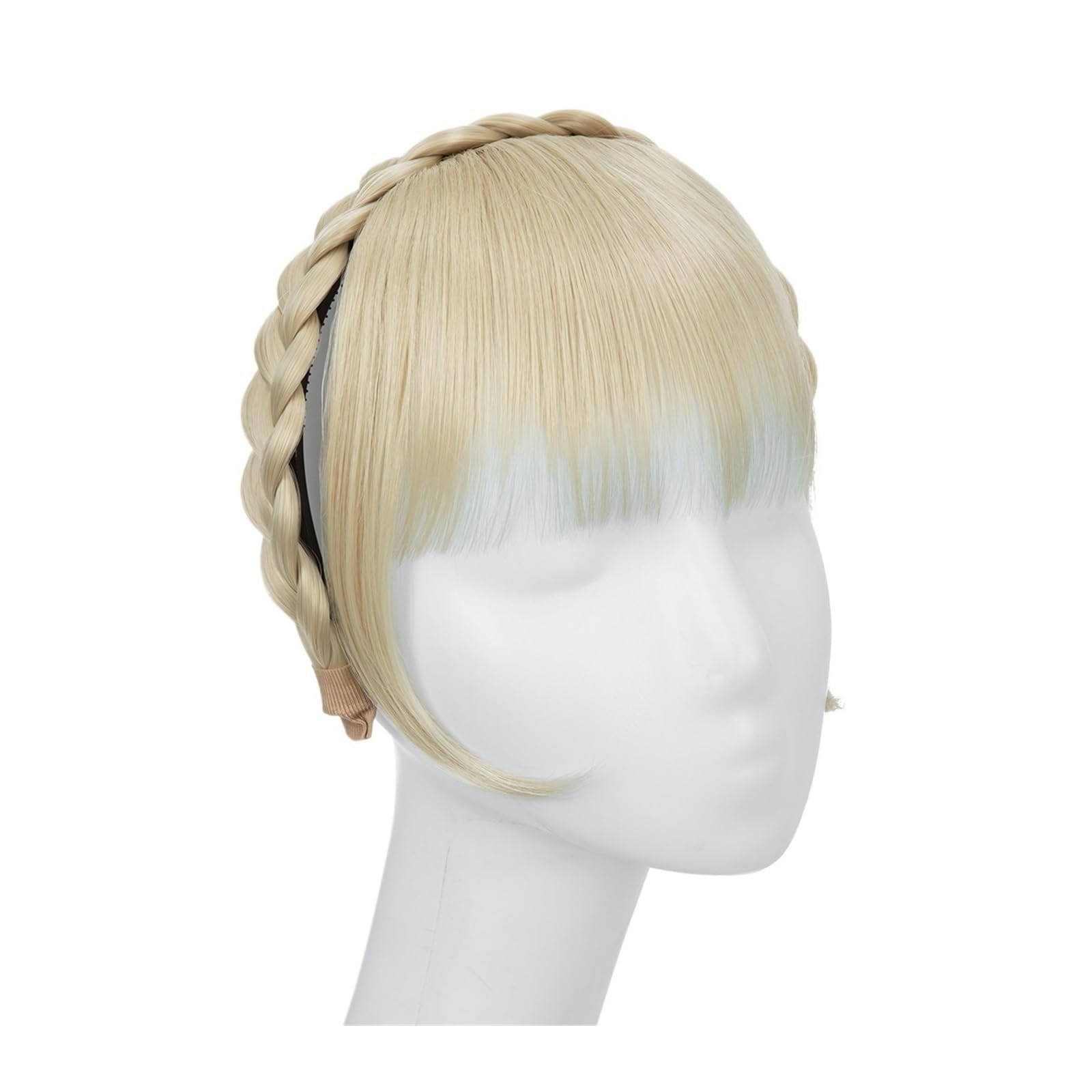 Pony Extension für Damen Synthetische Stirnband-Pony-Verlängerung, Kunsthaar, stumpfe Fransen mit langen Seiten for Frauen, natürliche Flase, schwarz, braun, blond, Pony Fringe Bangs(613)