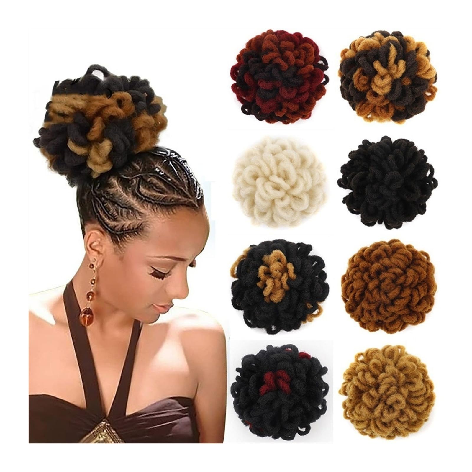 Haarteil Dreadlocks Dutt Afro Puff Kordelzug Pferdeschwanz Haarknoten Haarteile Geflochtener Chignon Faux Loc Braids Dutts Synthetische Clip-in-Haarverlängerungen for Frauen Haarverlängerung(27H613)