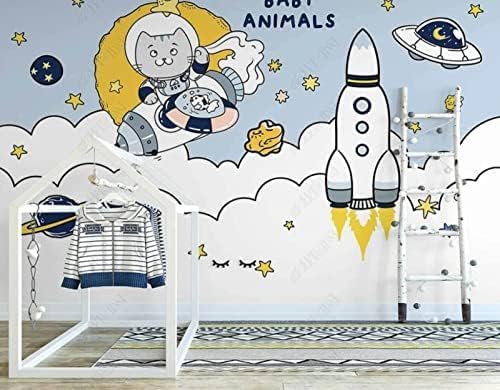 XLMING Astronauten Rakete Kinder Küche Esszimmer Arbeitszimmer Wohnzimmer TV Hintergrund Wand 3D Tapete-430cm×300cm