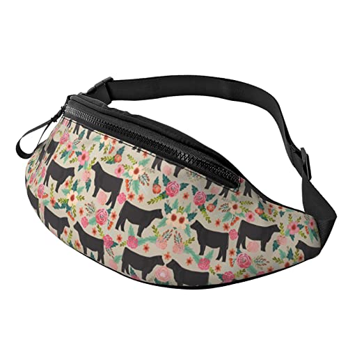 Bauchtasche für Damen und Herren, mit rosa Blumen, für Reisen, Yoga, Fitnessstudio, Outdoor, Workout, Sport, Reisen, Laufen, Schwarz , Einheitsgröße