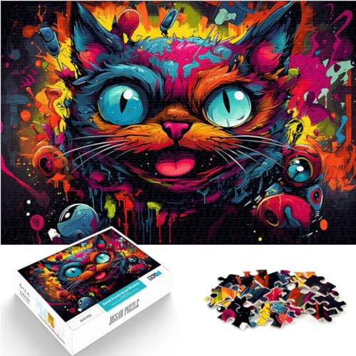 Puzzle für psychedelische Farbkatze, 1000-teiliges Puzzle für Erwachsene, Holzpuzzle, jedes Teil ist einzigartig – anspruchsvolles, unterhaltsames Familienspiel, 1000 Teile (50 x 75 cm)