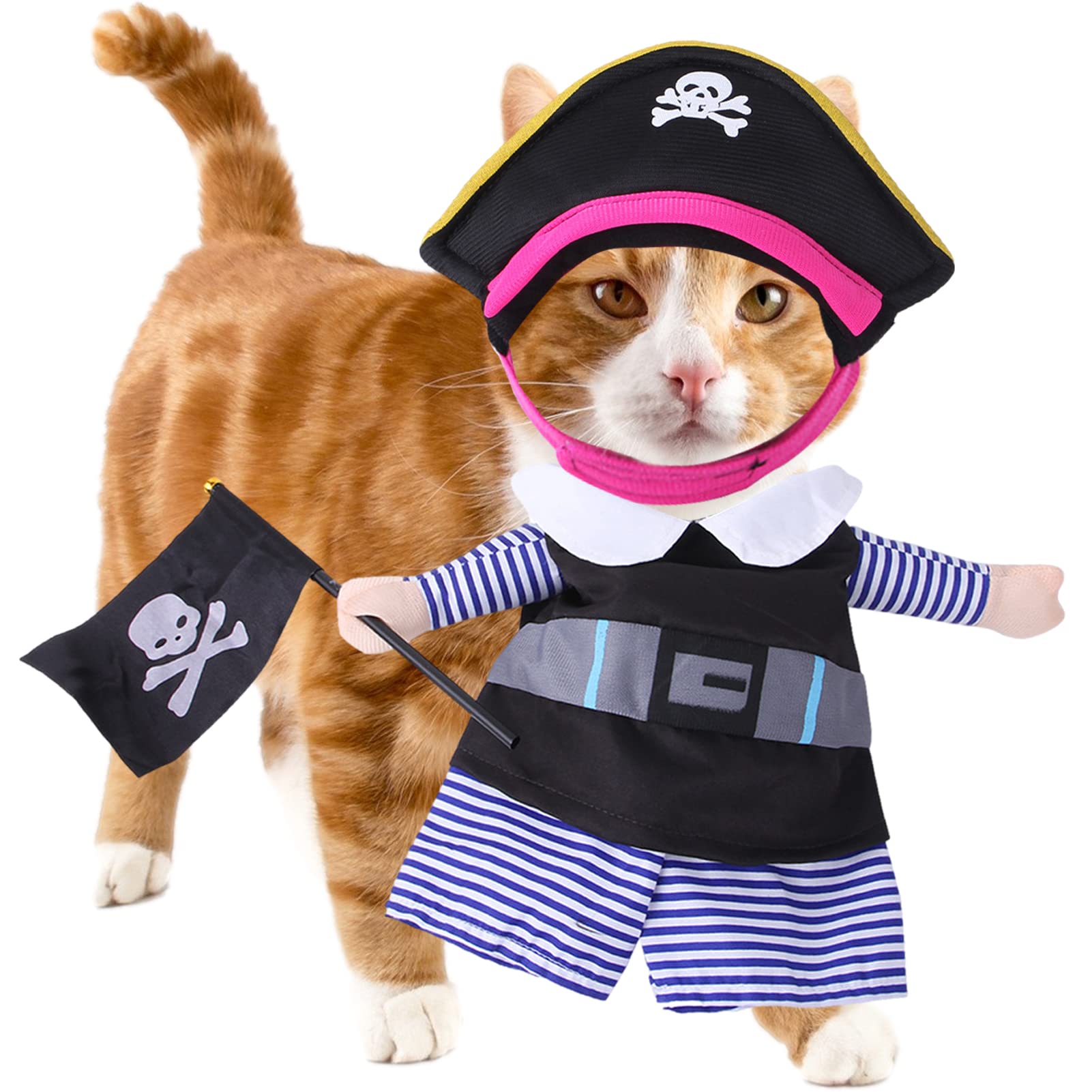 Haustier-Piraten-Kleidung, strapazierfähiges Katzen-Piratenkostüm mit Hut – Hunde-Piratenanzug für Halloween, Cosplay Ukalou