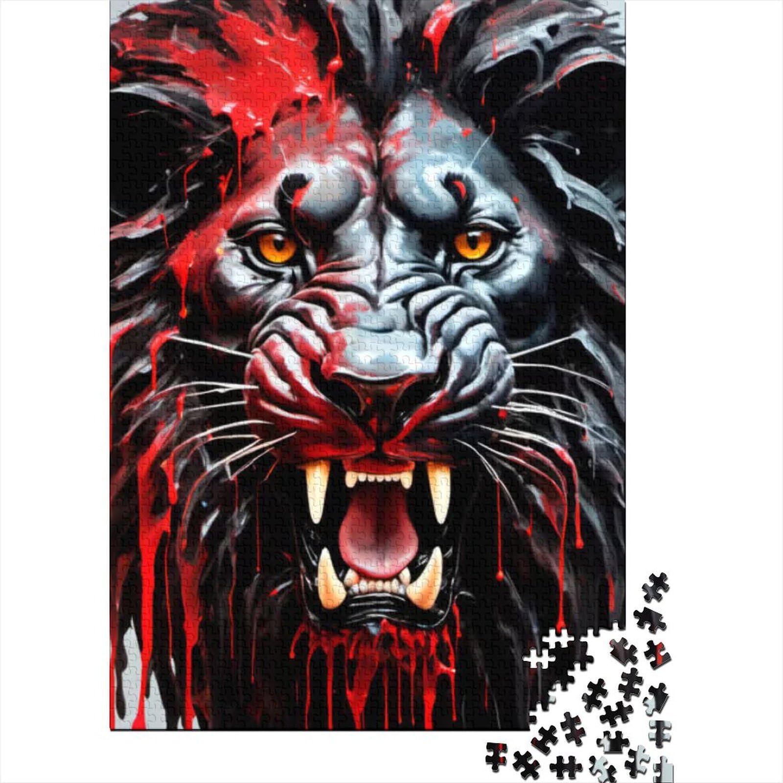 Dripping Paint Lion Art Holzpuzzle für Erwachsene Puzzle Art Puzzle für Erwachsene 1000 Teile für anspruchsvolles Puzzlespiel und Familienspiel (Größe: 75 x 50 cm)