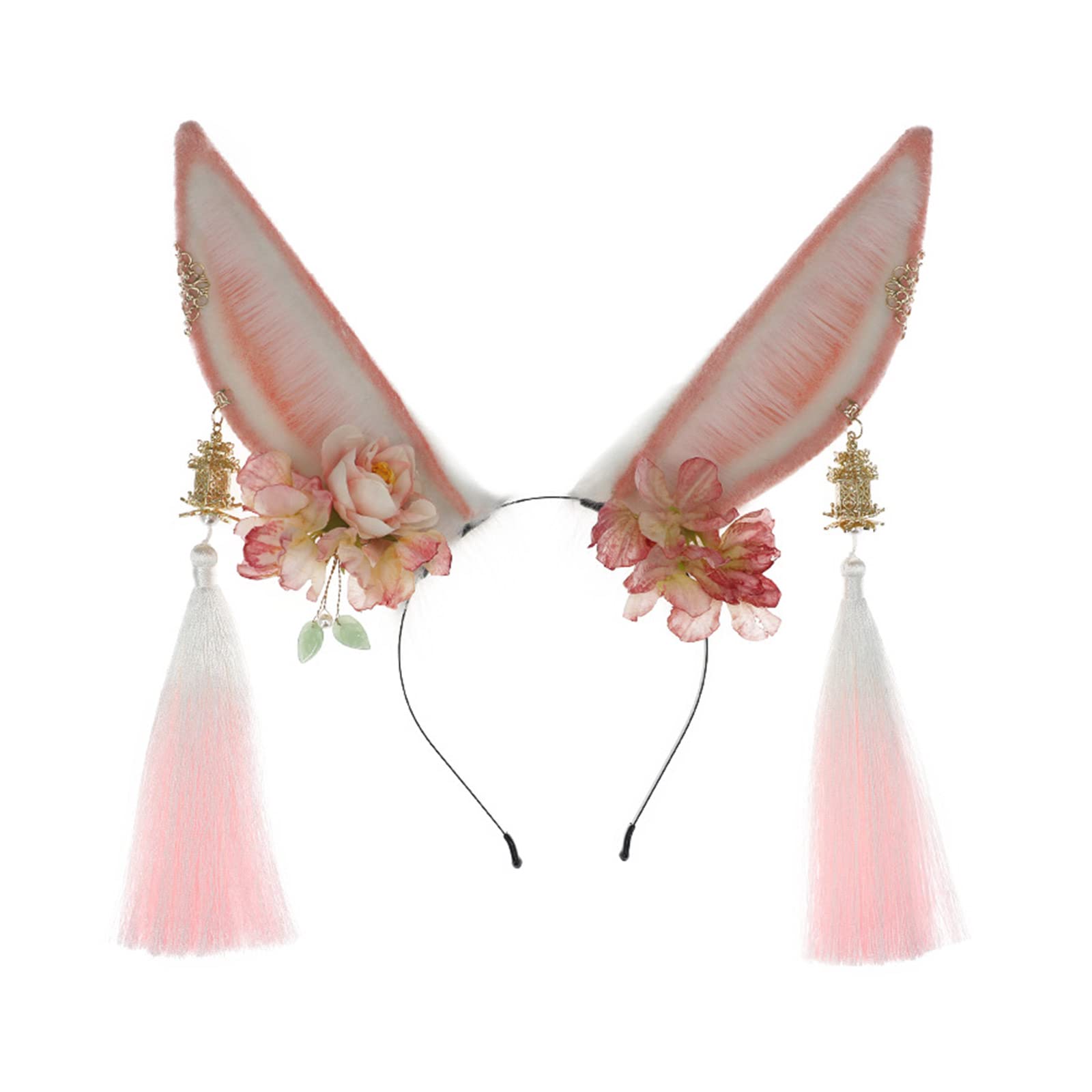 SANRLO Stirnbänder, Haarschmuck für Damen, chinesischer Stil, niedliche Hasenohren, Stirnband mit Blume, Oster-Haarreifen, Make-up, Frühling, Cosplay, Party, Kopfschmuck