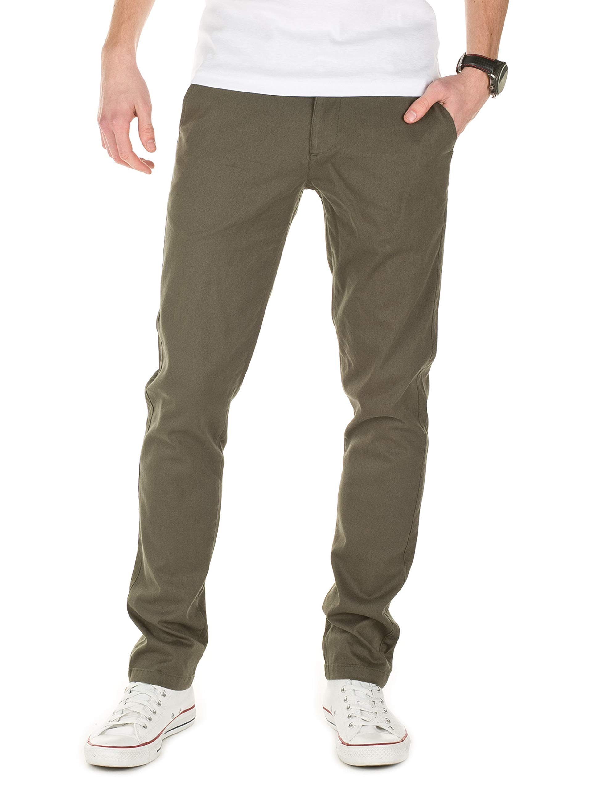 WOTEGA 140 - Grüne Business Chinohosen Mit Stretch - Chino Hosen Für Herren - Slim Fit Chino Aus Baumwolle, Grün (Olive Night 5637), W33/L32