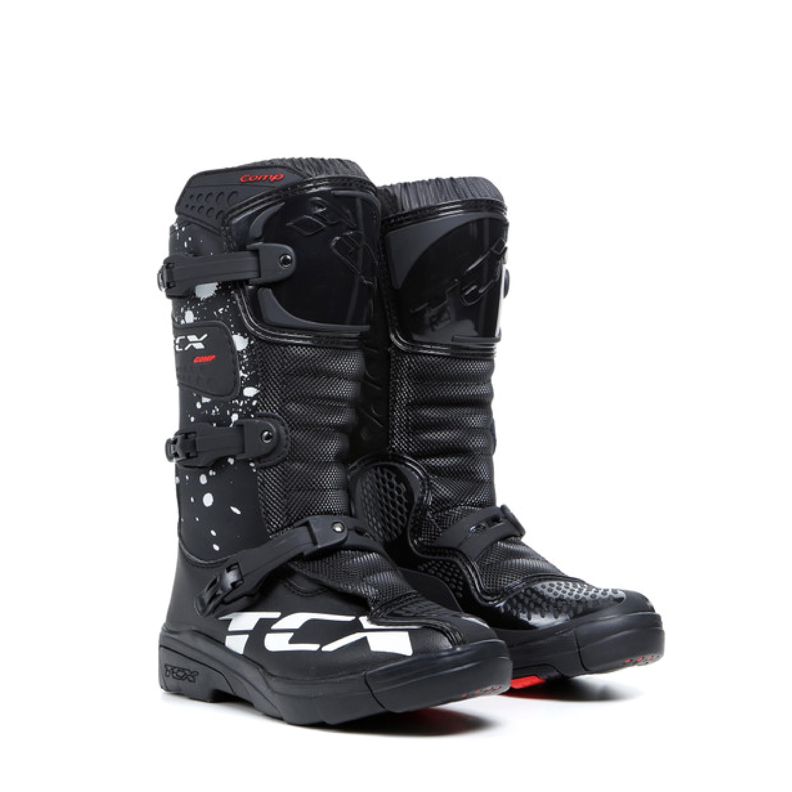 TCX - Comp Kid, Kinder-Motocross-Stiefel, Obermaterial aus Mikrofaser, 3-Schnallen-Polyurethan-Verschluss mit Mikrometrischer Verstellung und Klettverschluss, Schwarz/Weiß