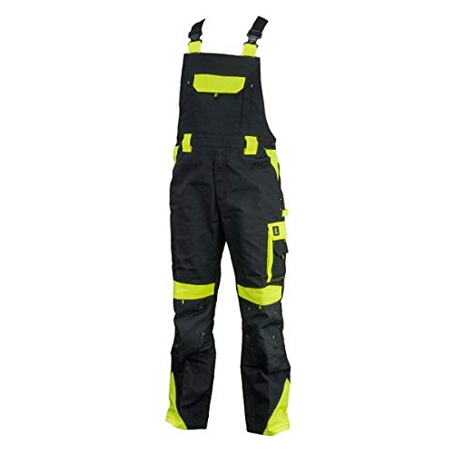 KG Profi Latzhose Urgent URG-Y SCHWARZ/GELB Herrenlatzhose Beruflatzhose Schutzlatzhose Arbeitslatzhose Sicherheitshose Latzhose (52)