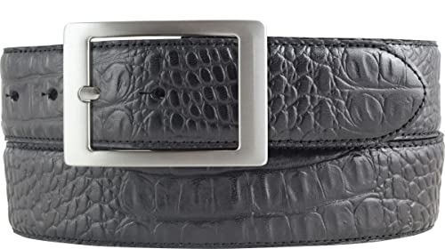 BELTINGER Herren-Gürtel mit Krokoprägung und Doppel-Schließe 4 cm | Leder-Gürtel für Herren 40mm Kroko-Optik | Kroko-Muster 4cm | Schwarz 110cm