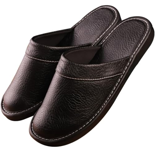 GHYUB Hausschuhe Herren Leder, Drinnen Und Draußen, Herren-Lederpantoffeln, Atmungsaktive, rutschfeste Hausschuhe Für Paare (Color : Black, Size : EUR41-42)