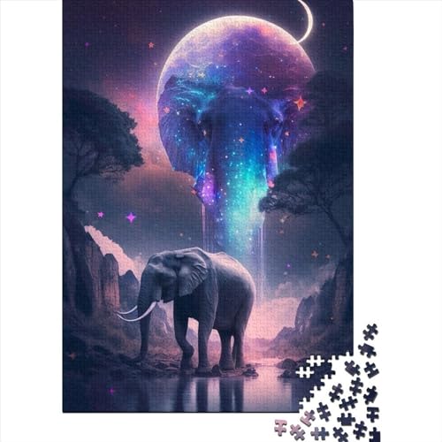 Elefanten-Mondlicht-Puzzle 1000 Teile für Erwachsene und Jugendliche von Wooden Jigsaw Adult Jigsaw Puzzles für Erwachsene Lernspiel Challenge Toy (Size : 75x50cm)