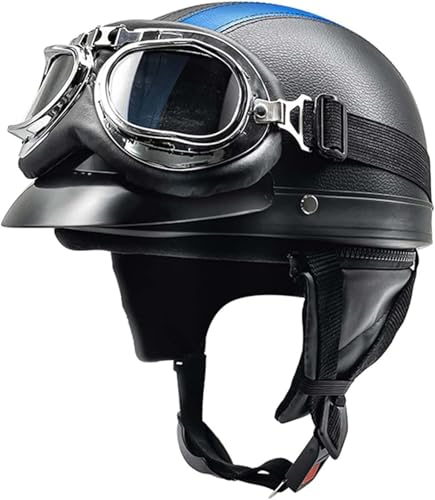 Motorrad-Jet-Helm BOL Vintage ECE-Zugelassener Motorrad-Jet-Helm, Sommer-Halbhelm Für Männer Und Frauen, Retro-Pilotenhelme, Mit Schutzbrille Für Roller-Chopper-Motorradhelm G,52-62cm