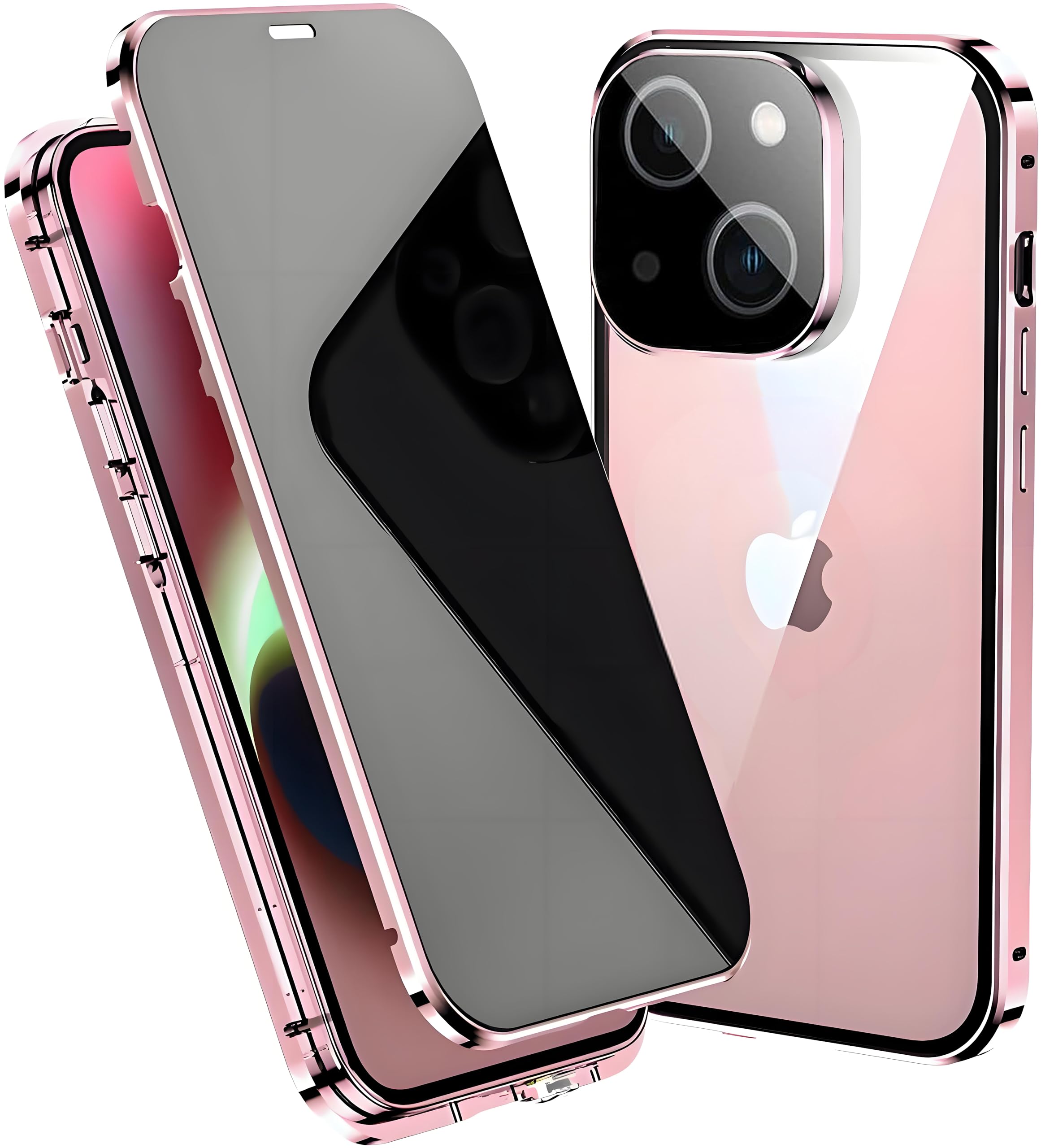 Anti spy Hülle für iPhone 15 360 Grad Ganzkörper HandyHülle Eingebaut Panzer Glas Sichtschutz Schutz Folie und Kamera len's Cover Stoßfest Komplettschutz Anti Peeping Case,Rosa