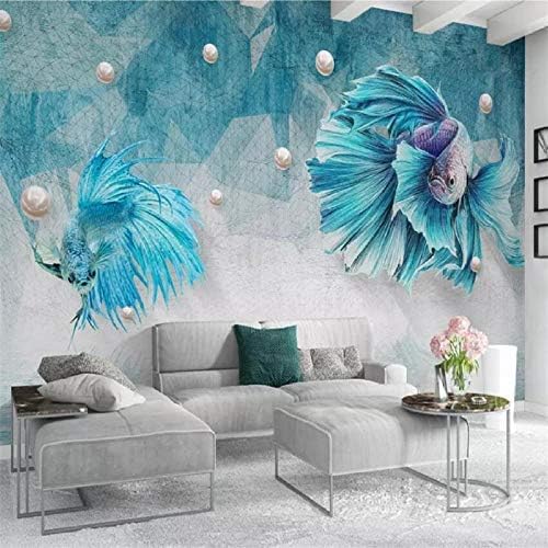 XLMING Blau Und Koi 3D Tapeten Home Esszimmer Sofa Schlafzimmer Wohnzimmer TV Hintergrund-350cm×256cm