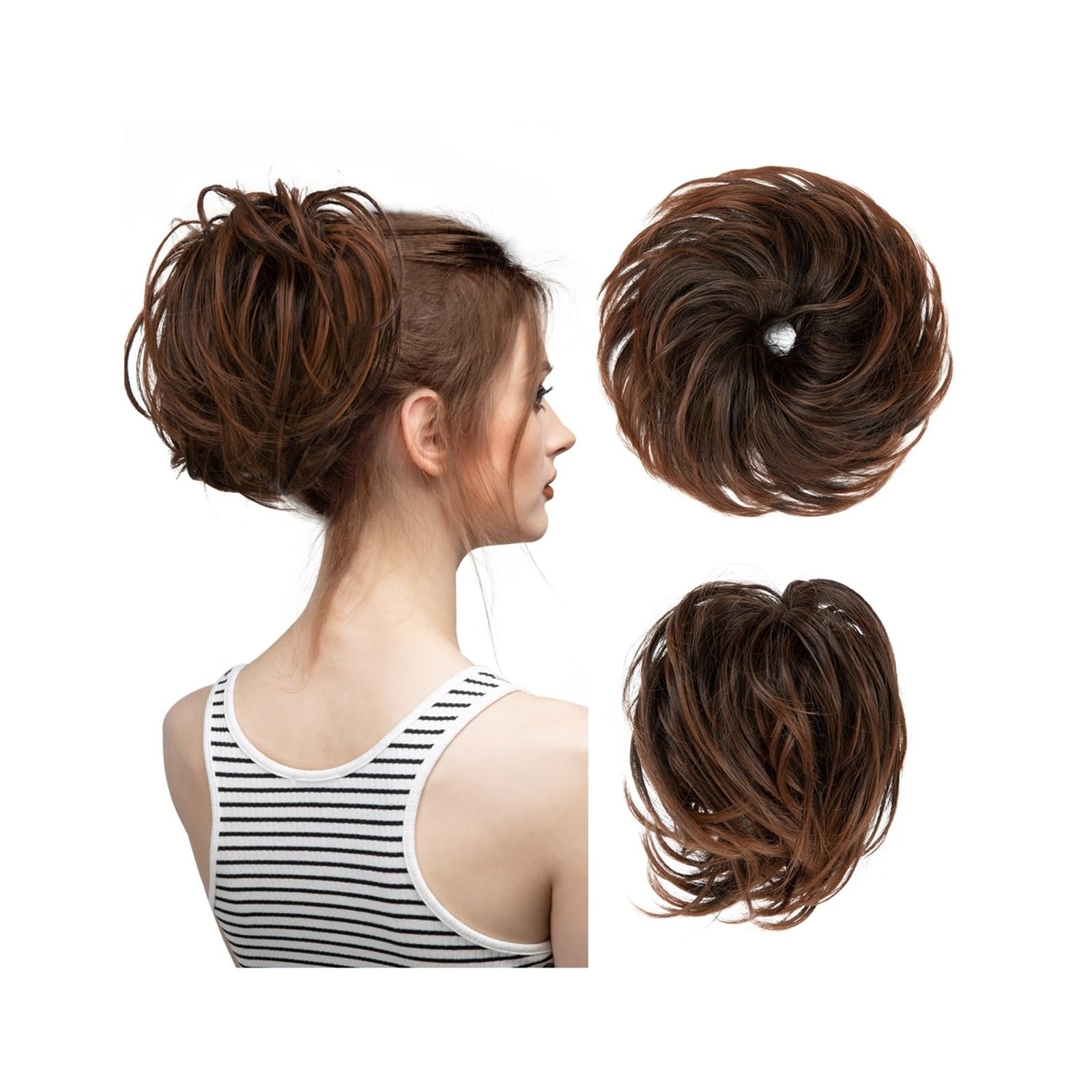 Haarteil Synthetisches, gefälschtes, unordentliches Dutthaar, lockiges Band, Haarteil, Haargummi, Scrunchie, Wickelstück, elastisches Haar, Chignon, Cheveux, Schwanz, Hochsteckfrisur for Damen Haarver