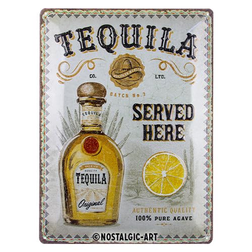 Nostalgic-Art Retro Blechschild, 30 x 40 cm, Tequila Served Here – Geschenk-Idee als Bar Zubehör, aus Metall, Vintage Design