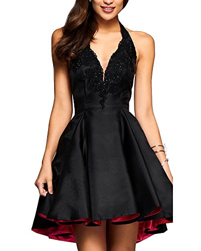 Gladiolus Damen Elegant Ärmellos Halter-Kleid Partykleider Abendkleid Ballkleid Miniklleid Cocktailkleid Kurze Kleider Schwarz S