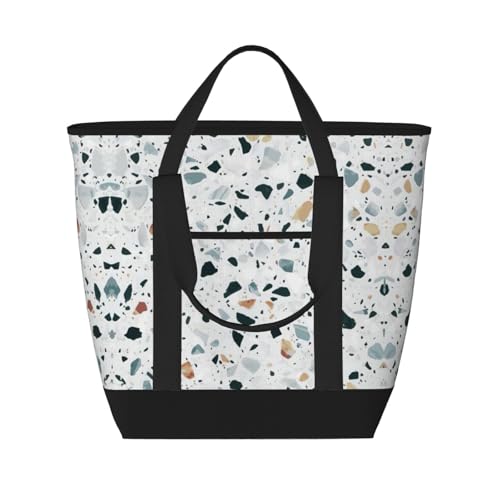 YQxwJL Terrazzo Einkaufstasche mit großem Fassungsvermögen, isolierte Lunchtasche, wiederverwendbare Einkaufstasche mit Reißverschluss, für Damen und Herren