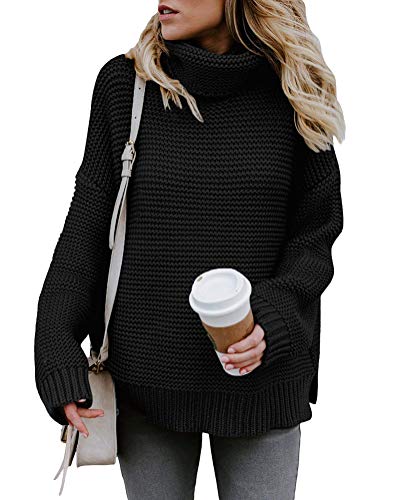 Minetom ShallGood dames casual rolkraag lange mouwen pullover gebreide pullover eenkleurig jumper olie gebreide pullis grof gebreid casual sweater warm winter herfst - boyfriend DE 46