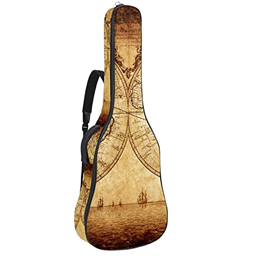 Gitarrentasche Gig Bag Gepolsterte Wasserdicht Gitarrenhülle für Akustikgitarre 40/41 / 42 zoll Retro alte Weltkarte antik 108.9x42.9x11.9 cm