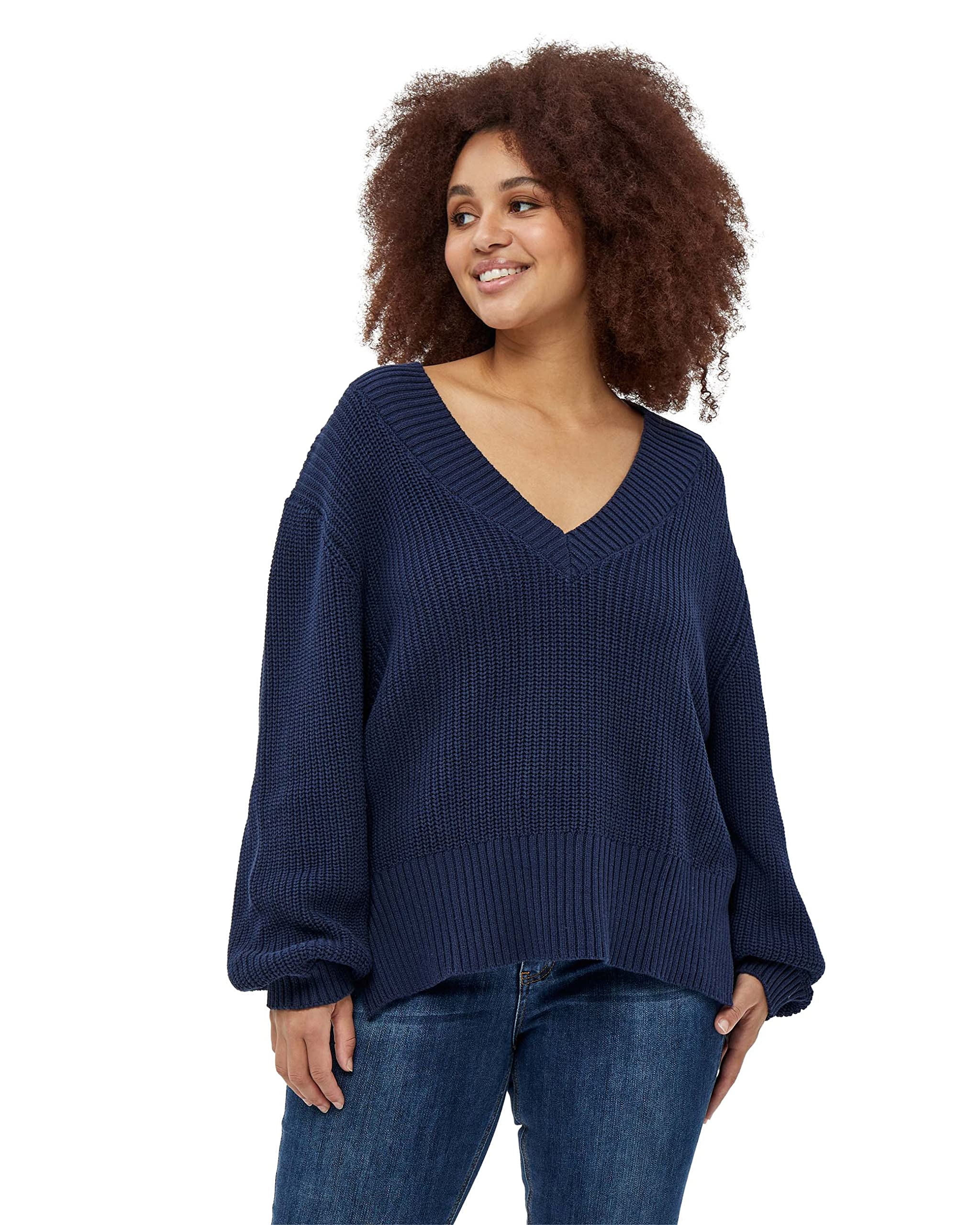 Peppercorn Destina V-Ausschnitt Pullover Kurve | Pullover Damen In Blau | Frühling Pulli Damen | Größe 46