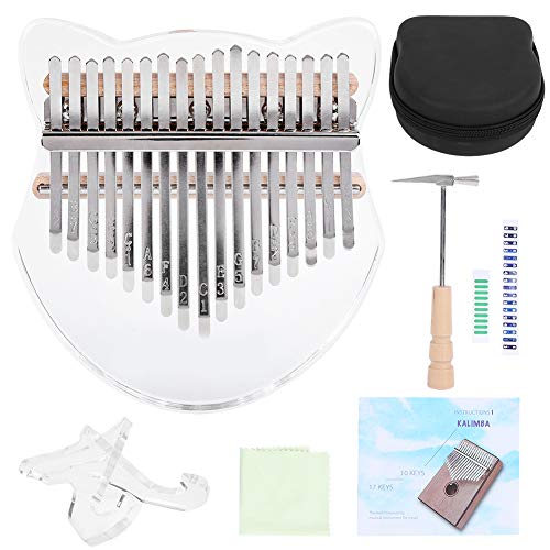 Thumb Piano Kit, Kalimba Crystal Fox Shape 17 Taste für Anfänger Kompakte Struktur mit Bag Tuning Hammer Bracket Wischtuch Musikinstrument(Transparent)