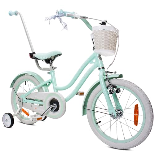 sun baby Mädchenfahrrad 16 Zoll Radgröße Heart Bike zur Auswahl, mit Abnehmbarer Schubstange, Kinderfahrrad für Mädchen von 2 bis 6 Jahre (Silver Moon Mint, 16 Zoll)