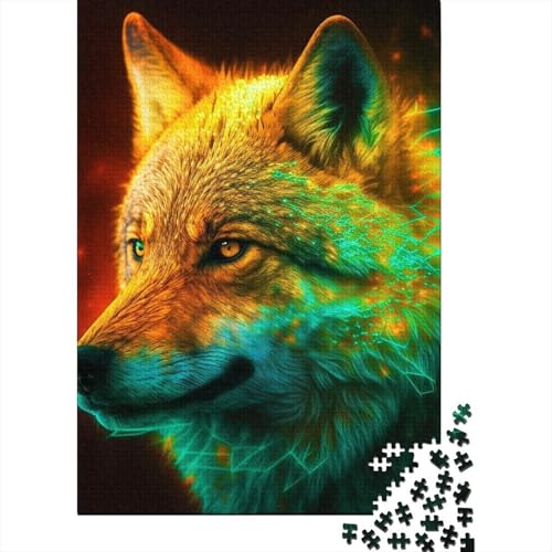 Neon Wolves Puzzle für Erwachsene und Jugendliche, 500 Teile, Holzpuzzle für Jugendliche, Puzzle für Erwachsene, Lernspiel, Herausforderungsspielzeug, 52 x 38 cm